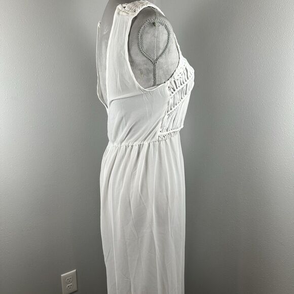 NWT Cupshe Knit Semi Sheer Cover-Up Maxi Dress Macrame White Vacation Beach - Picture 9 of 13